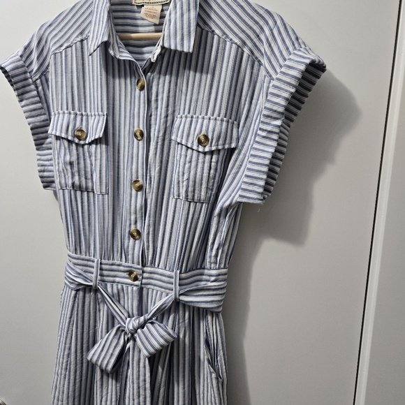 Flying Tomato Striped Jumpsuit with Belt, Button Down, Short Sleeve, S - Picture 13 of 14